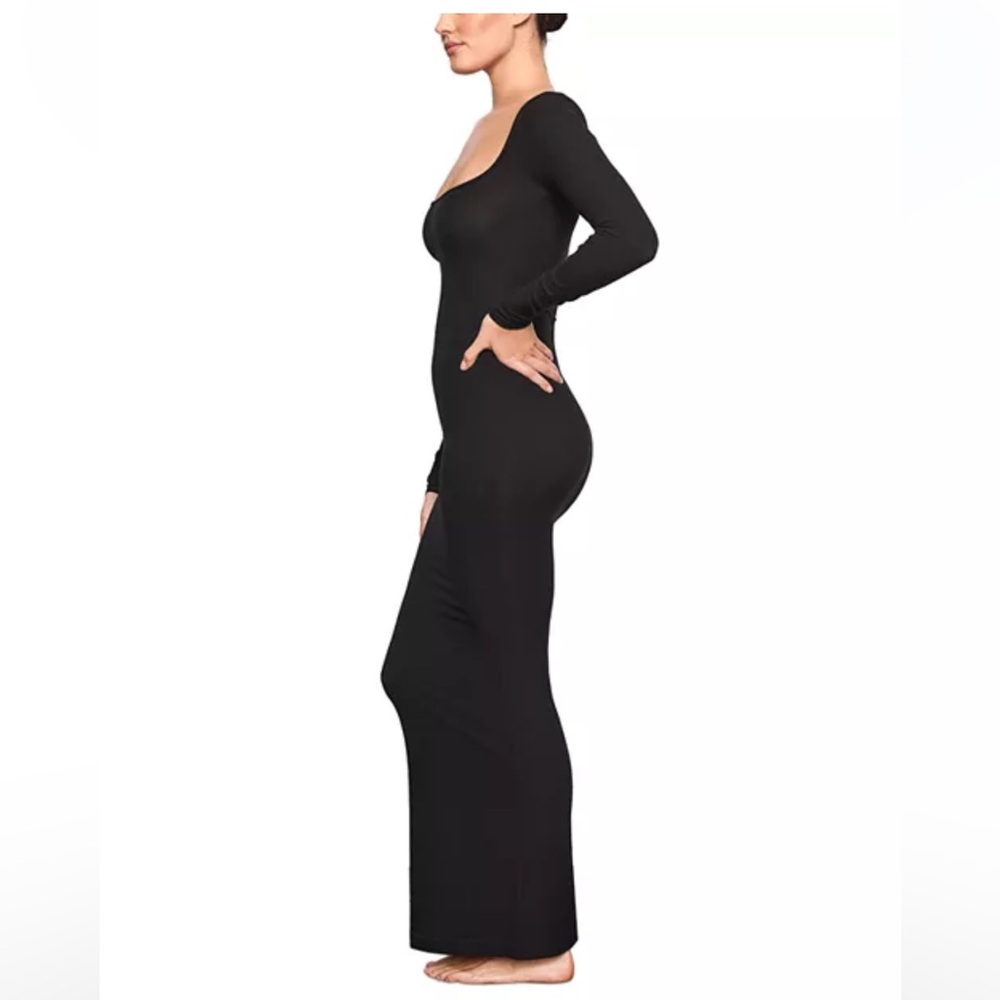SKIMS Soft Lounge Long Sleeve Ruched Scoop Neck Maxi Dress Onyx 2X - Picture 5 of 11